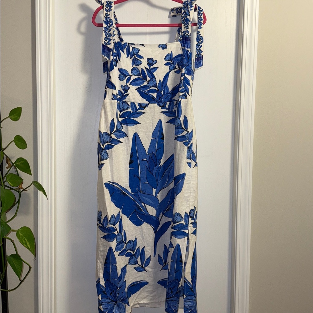 CALYPSO ST. BARTH Resortwear Beach Linen Blend Tropical Dress Blue/White - Picture 5 of 16